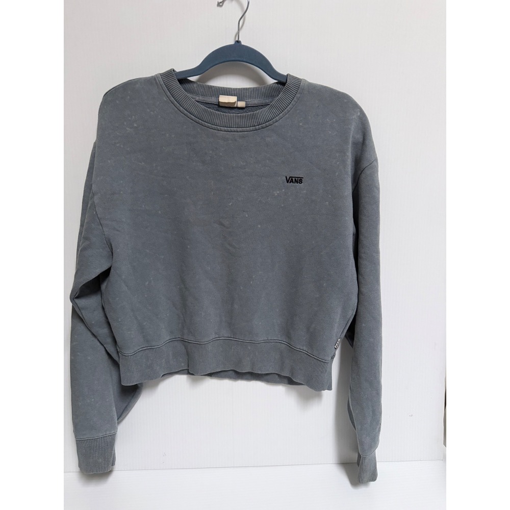 Vans Womens M Cropped Sweatshirt Faded Blue Gray Crew Neck Pullover Logo Fleeced
